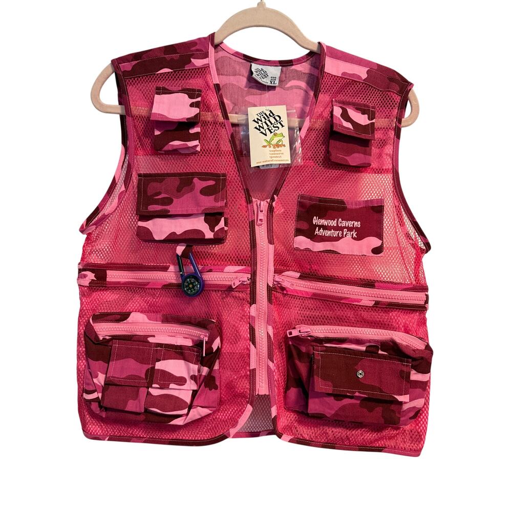 Vtg The Wild Wild Vest Pink Camp Outdoor Fishing Vest - Size Youth XL (20x21)